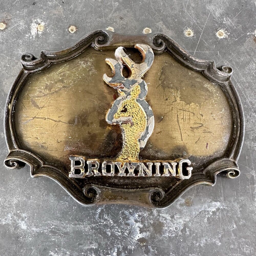 Vintage Belt Buckle Raintree Browning Buckmark Deer 1980 READ